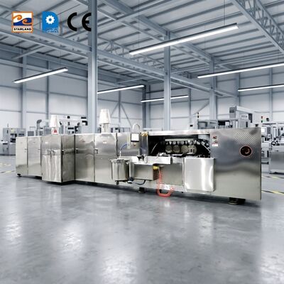 1.5kw Especificação do motor principal Linha de produção de biscoitos de wafer Material de aço inoxidável equipado com suporte técnico de vídeo