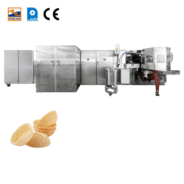 Máquina automática de fabricação de biscoitos Linha de produção de cestas de waffle com controle PLC e motor de 2,0 hp