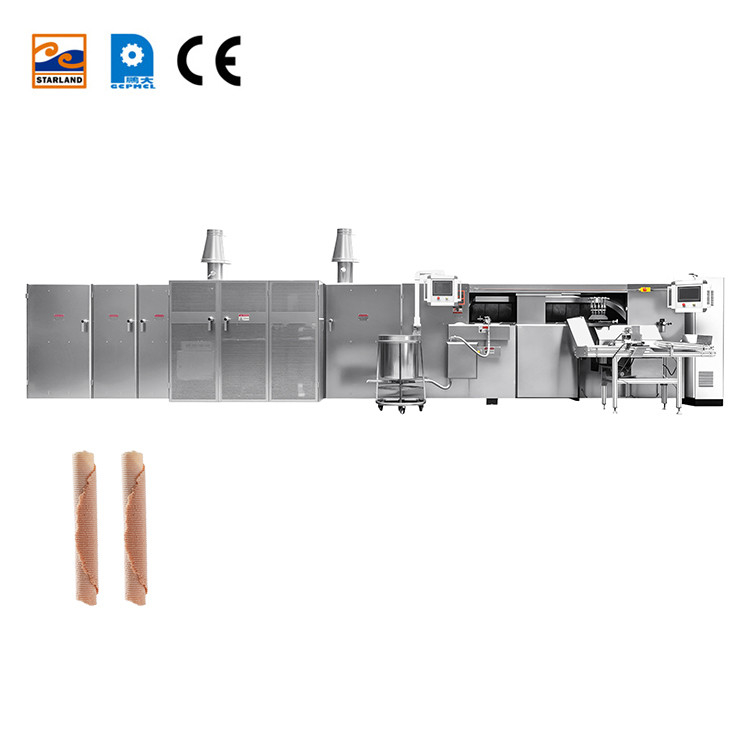 Linha de produção de rolos de waffle de luxo de alta capacidade com capacidades de produção de 1200 pcs / hora