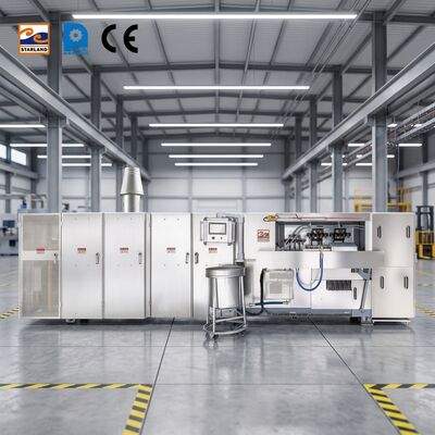 Linha de produção automática de cone de wafer com controle de temperatura de exibição digital e sistema de controle PLC para produção consistente